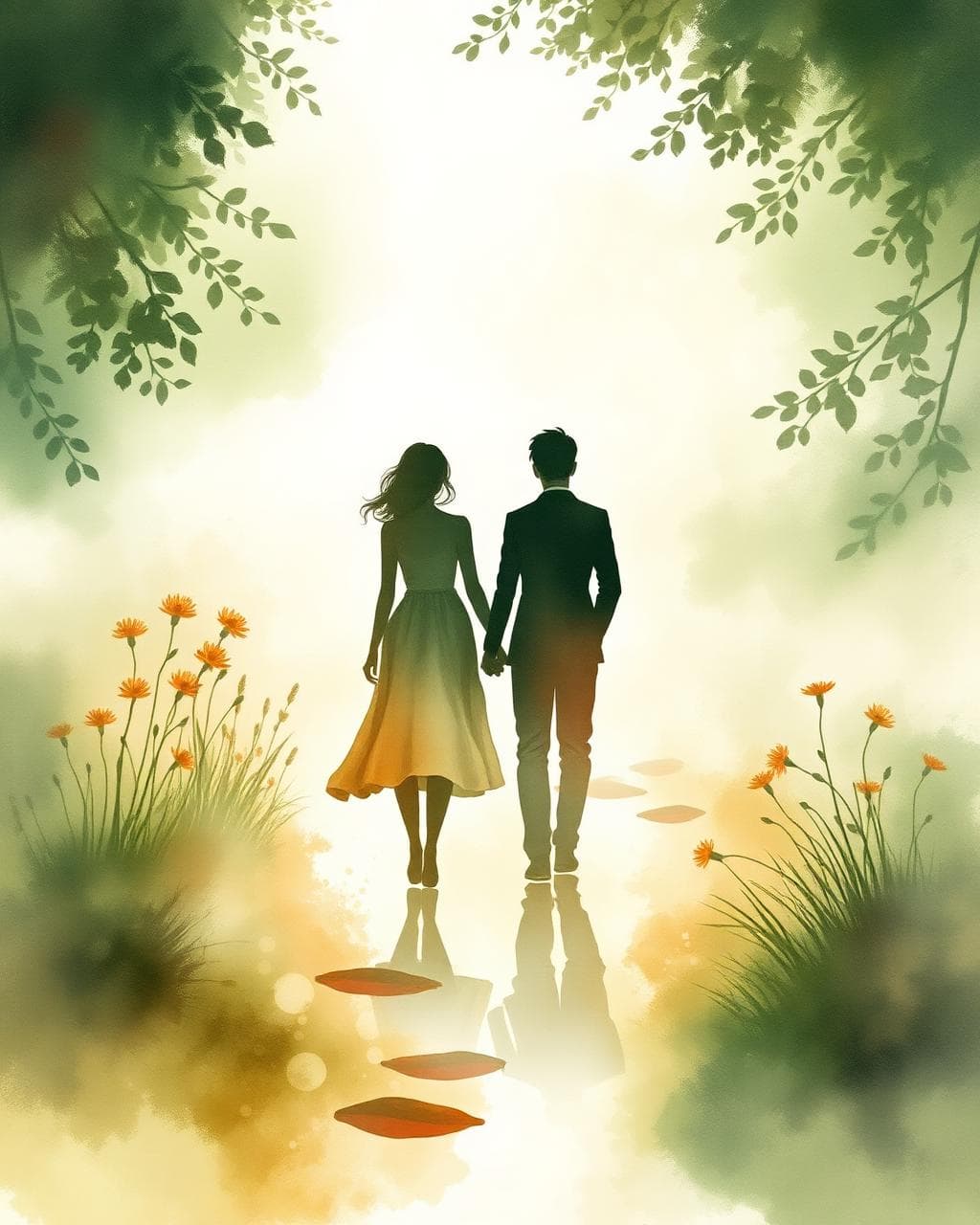 Arsal and Ayisha walking through an enchanted garden